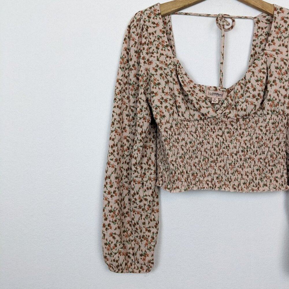 Bloomfield Floral Blouse XL Smocked Crop Long Sleeve Boho Cottagecore - Picture 4 of 7